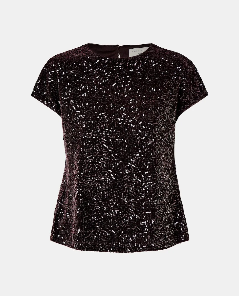 

Женская футболка с пайетками Woman El Corte Inglés, баклажановый