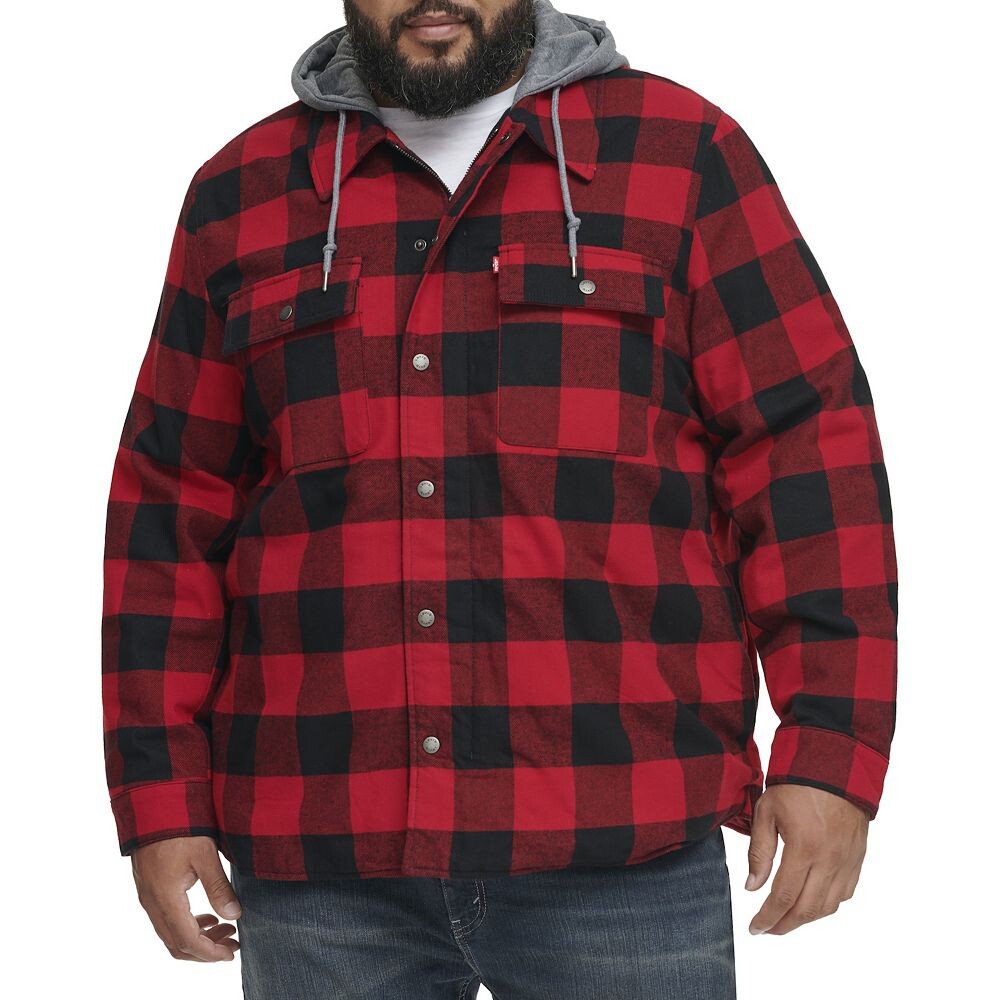 

Куртка-рубашка Big & Tall Levi's с капюшоном и подкладкой из шерпы в клетку, цвет Red Black Plaid