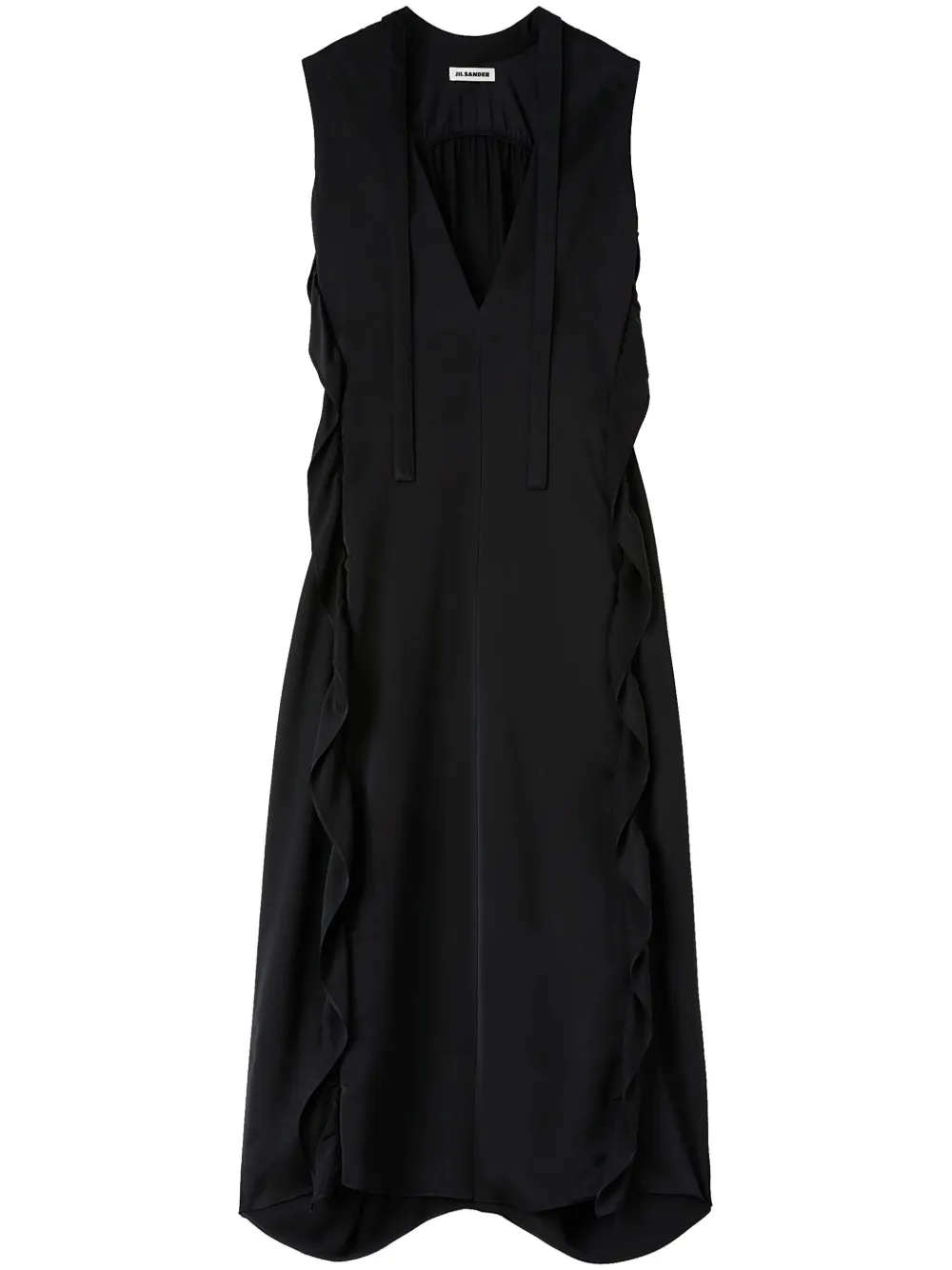 

Атласное платье макси с оборками JIL SANDER, черный