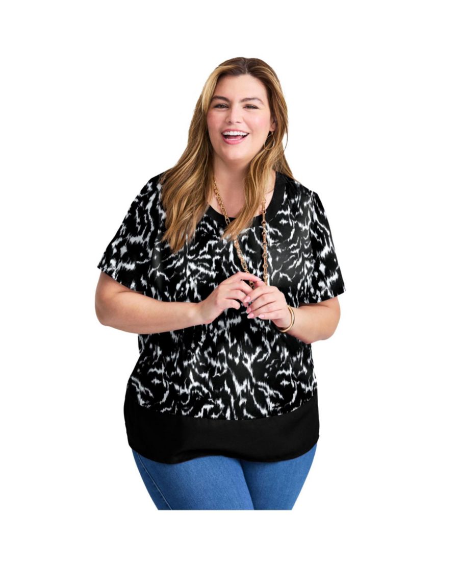 

Женская блузка с цветными блоками по низу AVENUE, Black texture