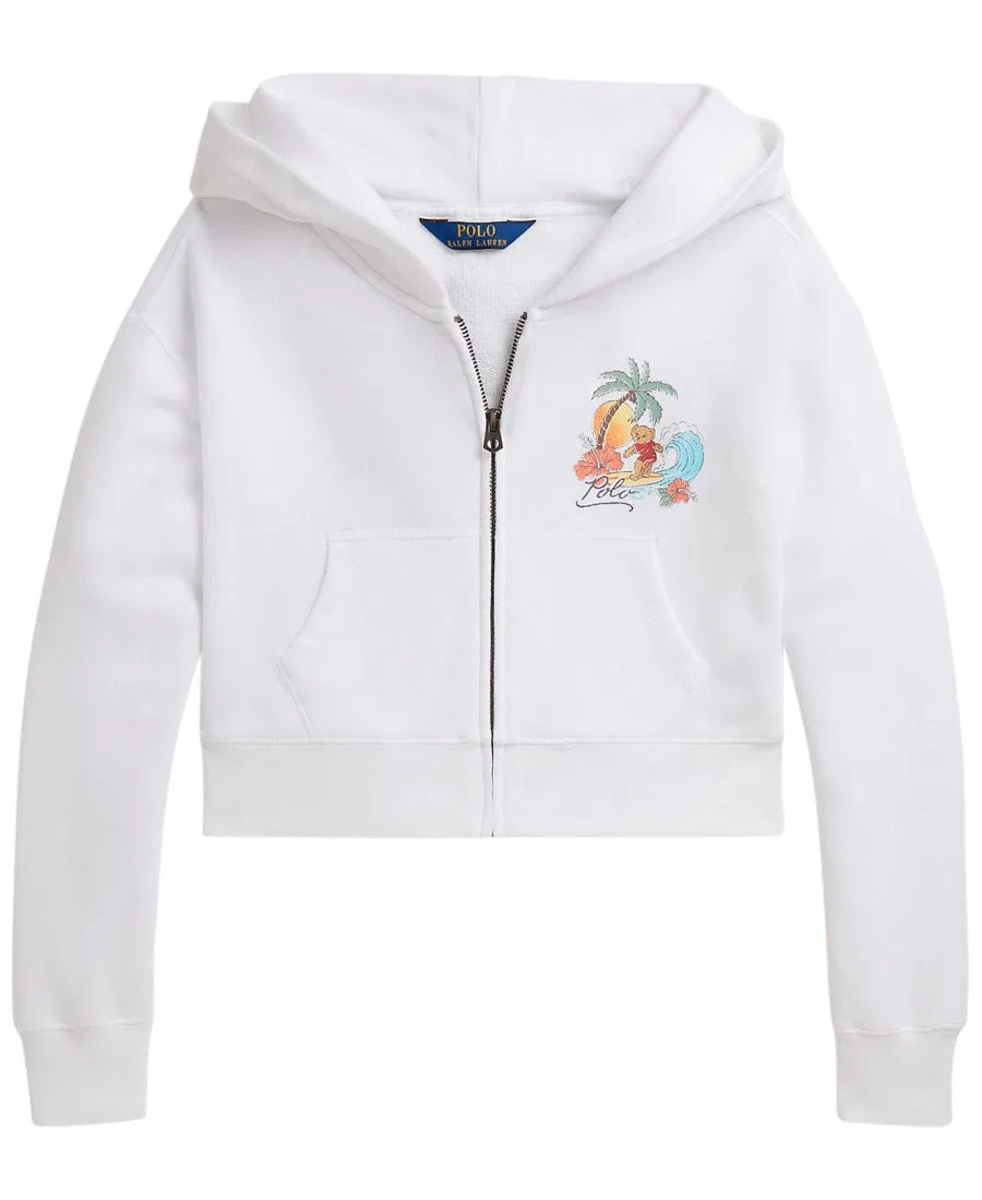 Детская толстовка Polo Bear Terry Boxy на молнии, размер 7-16 Polo Ralph Lauren, белый
