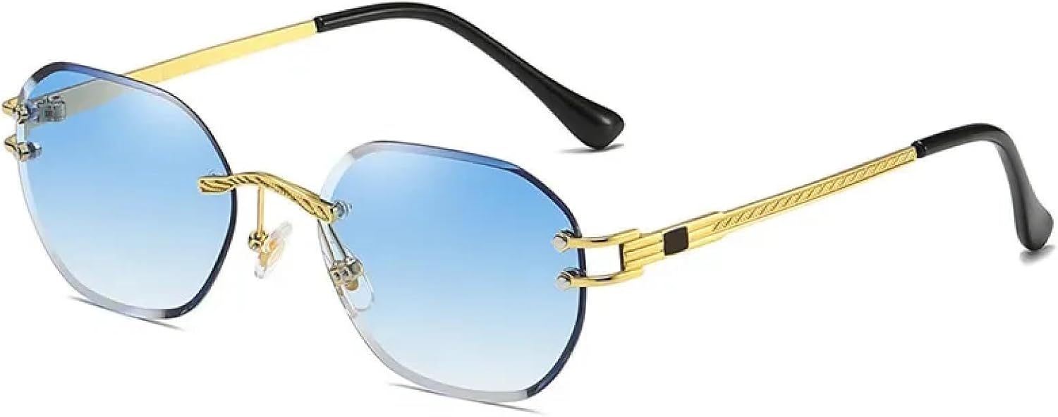 

Солнцезащитные очки с защитой от УФ-излучения UV400 | Синие без оправы из металла | Для женщин и мужчин, для занятий спортом на открытом воздухе и вождения DSVIGF, Gold Blue