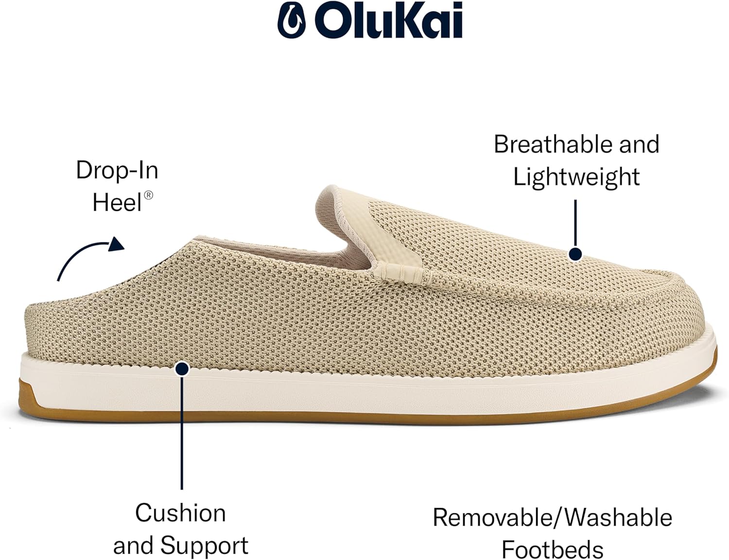 Мужские слипоны OLUKAI Kakaha Mesh с сетчатой верхней частью, легкая и универсальная обувь на каждый день, комфортная для носки весь день, Tapa/Tapa — фото 3