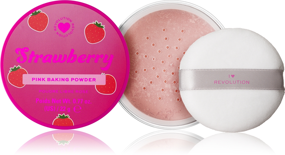 

Рассыпчатая матирующая пудра цвета молочного коктейля с клубникой I Heart Revolution, atspalvis 22 гр