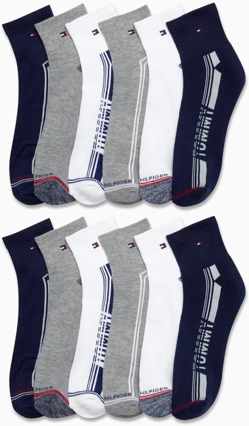 Мужские носки Tommy Hilfiger Quarter - упаковка из 12 пар с поддержкой свода стопы, комфортной амортизацией и спортивным стилем (7-12), Navy Multi — фото 3
