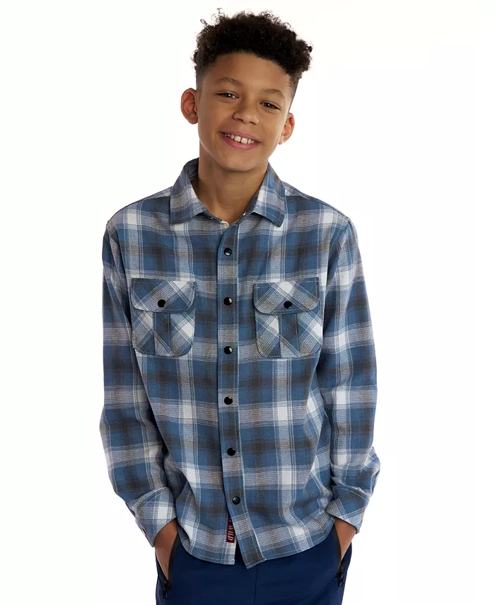 

Мальчиковая рубашка с воротником и длинным рукавом в клетку, размеры 5-20 Sovereign Code, синий