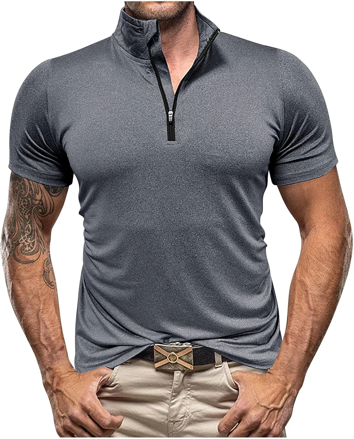 

Muscularfit мужская футболка для гольфа с коротким рукавом и четверть-молнией