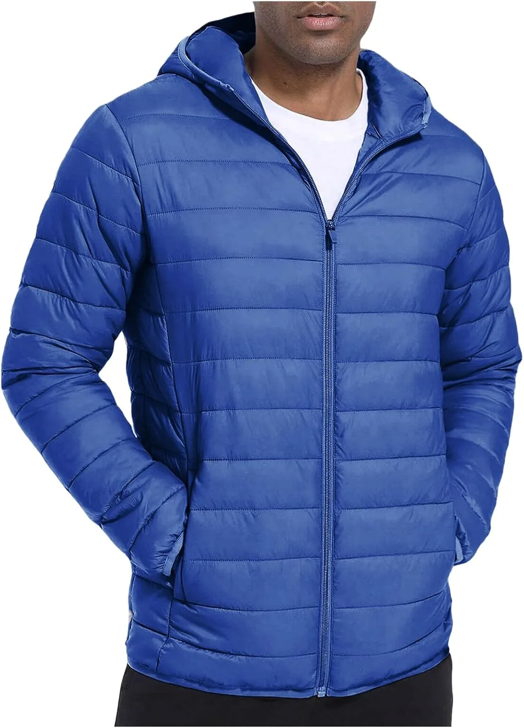 Мужская пуховая куртка с капюшоном, легкая, мягкая, с длинными рукавами, на молнии, стеганая, на подкладке, зимняя куртка с капюшоном Generic, синий