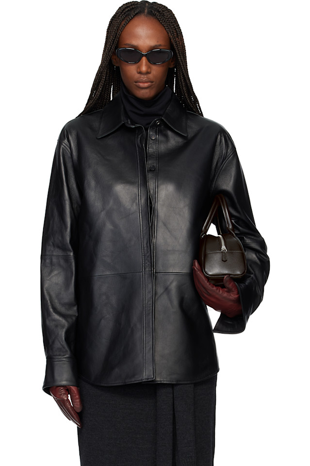 

Кожаная рубашка со скрытыми пуговицами Tonywack, черный