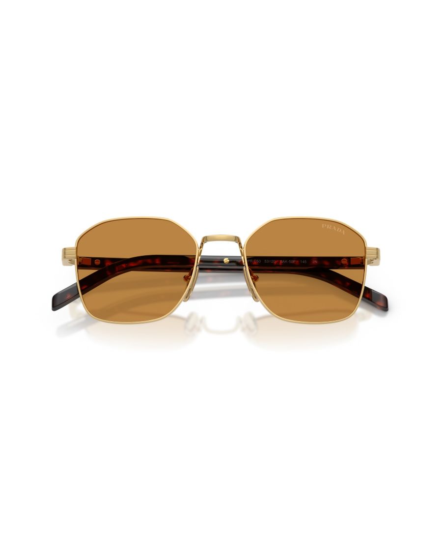 Мужские квадратные солнцезащитные очки, PR C50S PRADA, Gold, Brown — фото 2