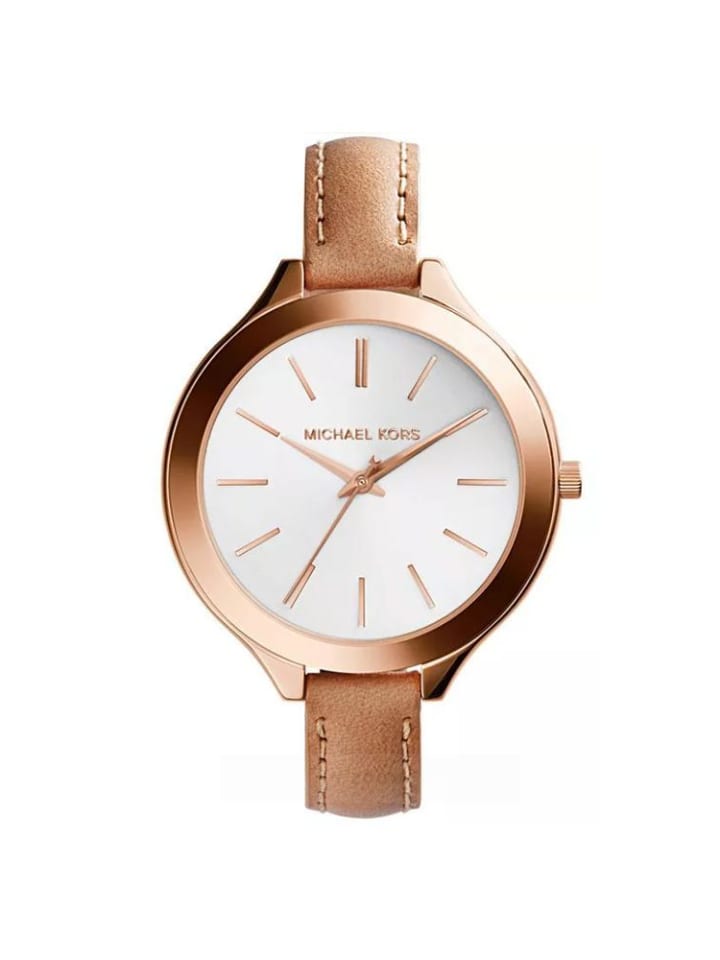 

Michael Kors Женские часы коричневого цвета, кожаный ремешок, модель: MK2284 Slim Runway Lady