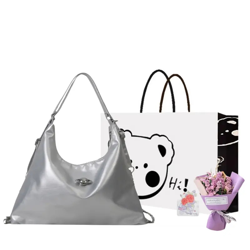 

NX DOUGHNUT Женский рюкзак белый серебристый черный хаки, Silver+Exclusive Shopping Bag+Greeting Card+Dried Flower