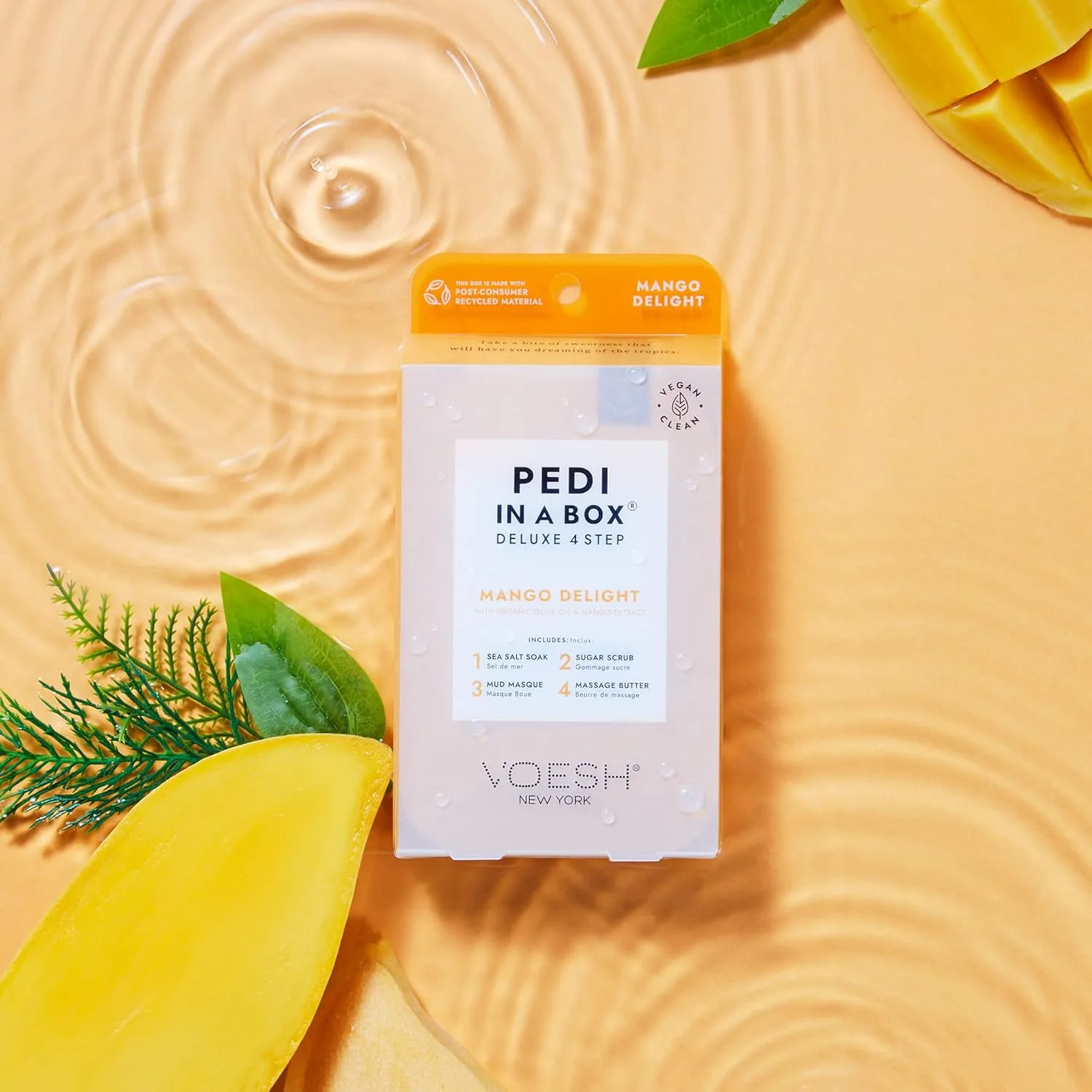 Набор для домашнего педикюра VOESH Pedi in a Box 4 Step Fruity Trio - 3 упаковки: Mango Delight, Tangerine Twist и Vitamin Recharge. Веганский уход за ногами. Педикюр своими руками. — фото 2