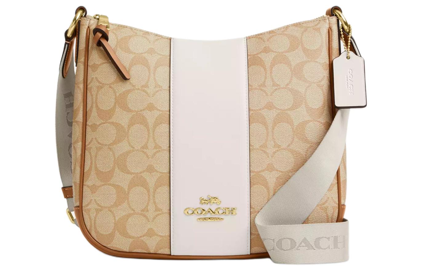 

COACH Элли холщовая сумка через плечо с кожаными деталями средний размер женская светло-бежевая