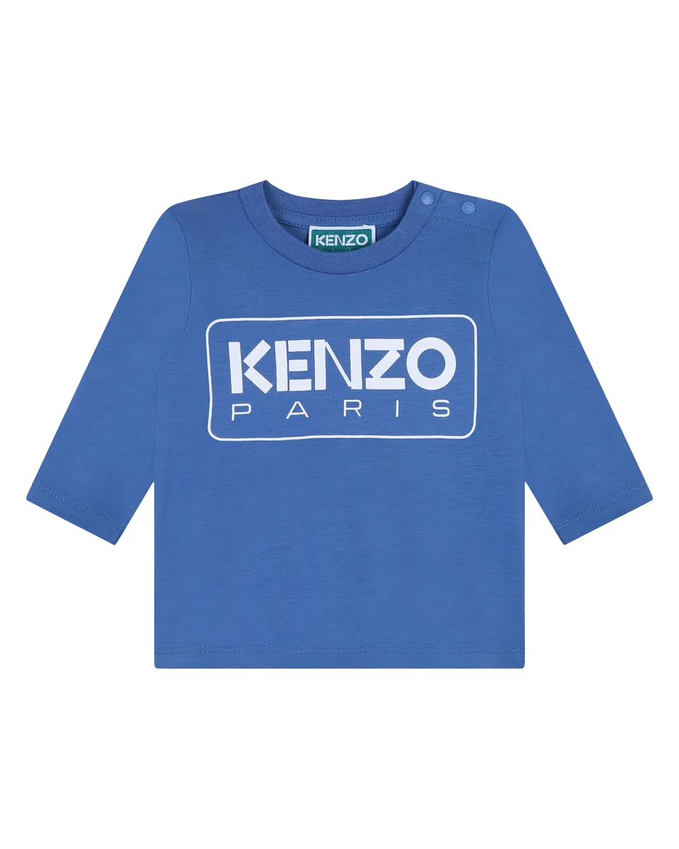 

Футболка для мальчика с хлопковым логотипом спереди Kenzo Kids, цвет Azul Índigo