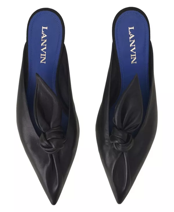 Женские кожаные мюли на каблуке с бантом и каблуком "Полуночный шаг". Lanvin, черный — фото 3