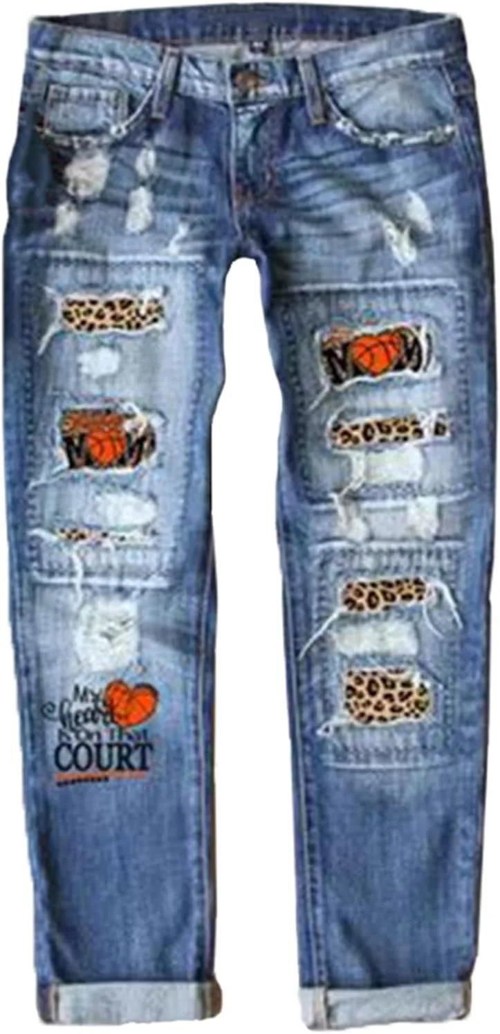 

Джинсы Boyfriend для женщин с потертостями и леопардовым принтом TACSTRUN