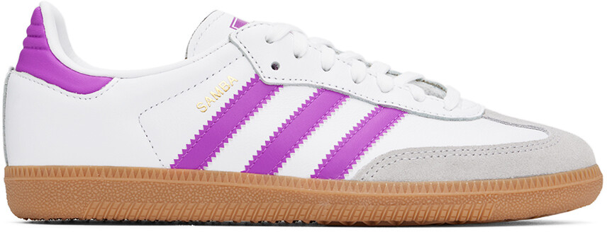 

Большие детские белые и фиолетовые кроссовки Samba OG Adidas Kids