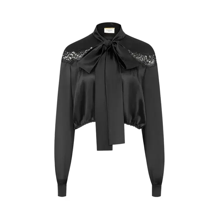 Атласная блузка Saint Laurent, черный