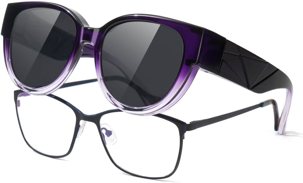 

Солнцезащитные очки Meeloog Fit Over Glasses для женщин, дизайнерские круглые поляризованные солнцезащитные очки, защищающие от УФ-излучения UV400, Gradient Purple Frame Grey Lens