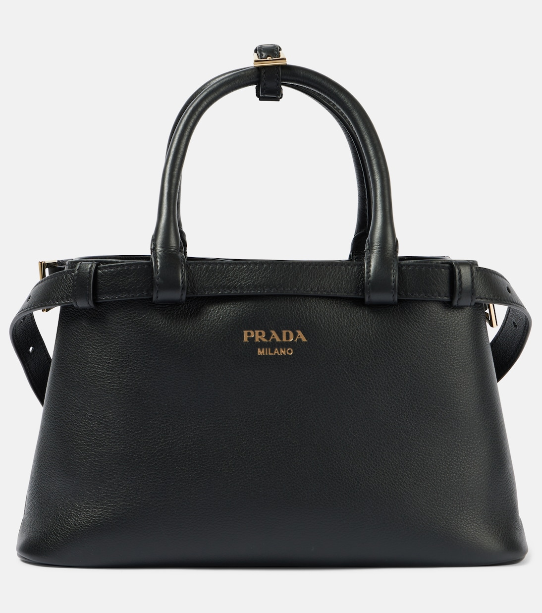 

Сумка-тоут кожаная маленькая с пряжкой Prada, черный