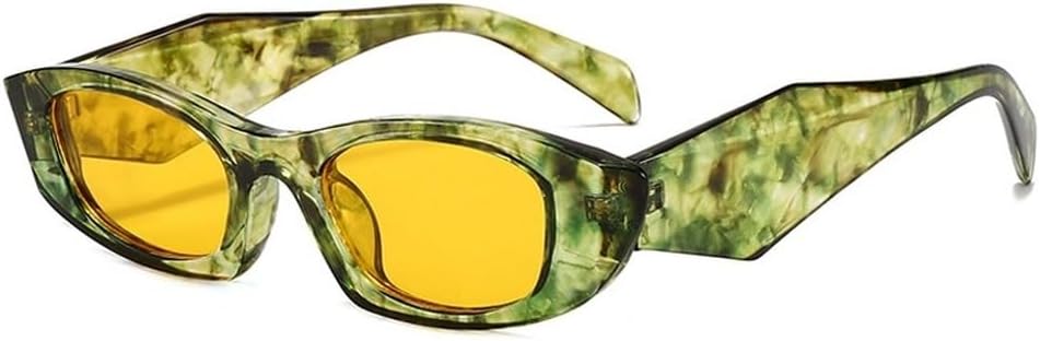 

Популярные модные солнцезащитные очки «кошачий глаз» в форме многоугольника для женщин, винтажные, сине-желтые, мужские солнцезащитные очки с защитой от УФ-излучения UV400 SKFGNX, Green Pattern Yellow