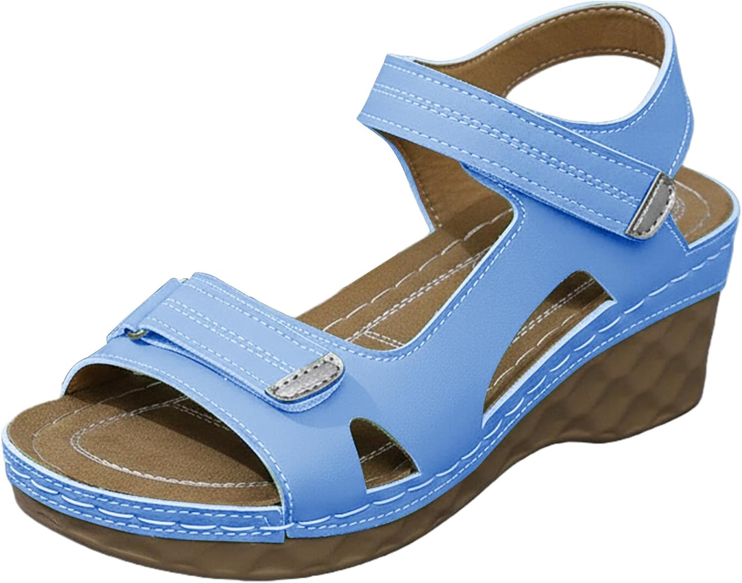 

Женские удобные ортопедические сандалии с поддержкой свода стопы, сандалии для ходьбы, открытый носок, на платформе, для лечения подошвенного фасциита, летние повседневные туфли, модные нескользящие Toumov, небесно-голубой