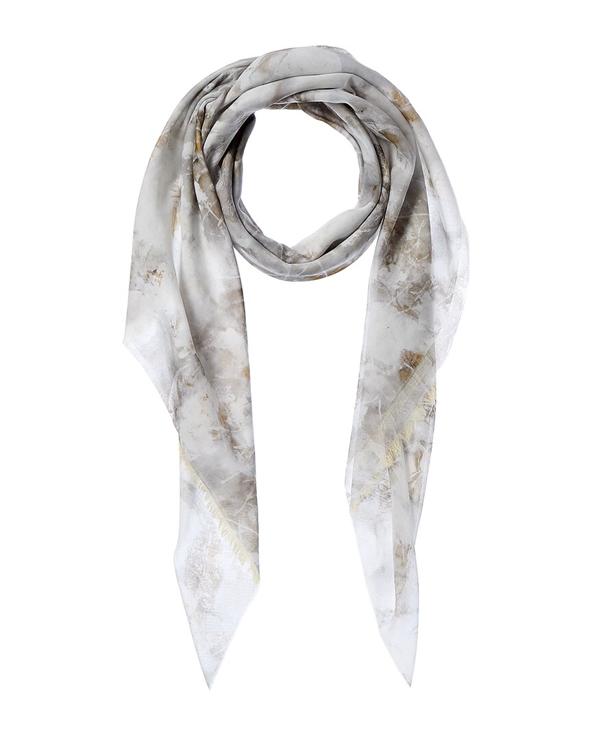 

Шелковый шарф Lafayette 148 New York Leaves с эко-принтом, бежевый