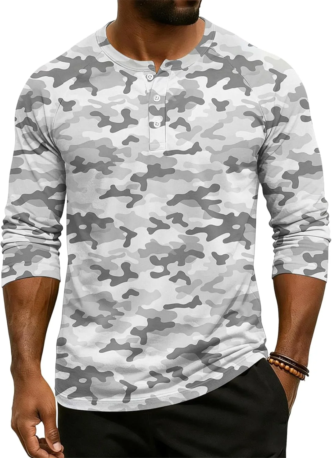

Мужская повседневная свободная блузка с принтом, 3/4 рукава, Henley