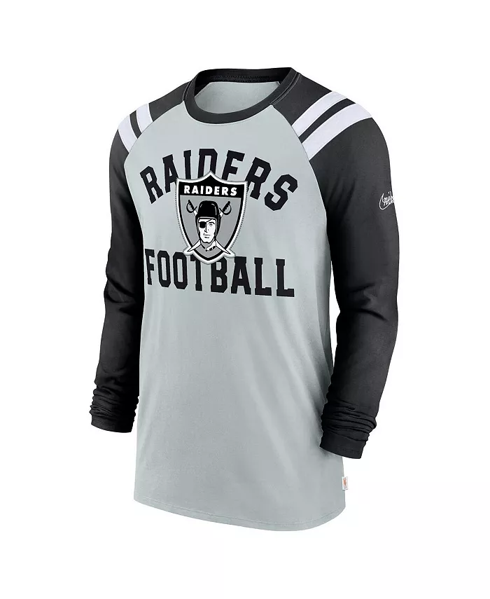 Мужская футболка с длинным рукавом Las Vegas Raiders Classic Arc Raglan Tri-Blend, цвет серебристый и черный Nike — фото 2