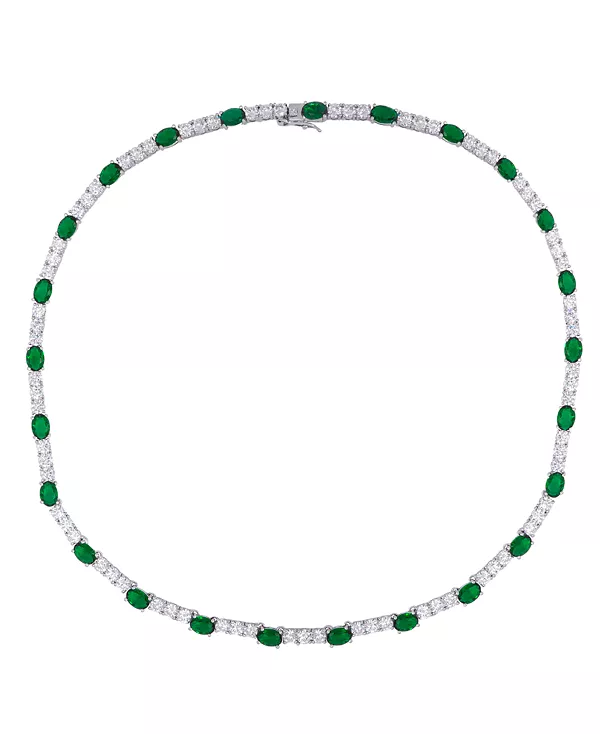 

Овальное ожерелье с имитацией изумруда и кубического циркония на серебряной пластине Macy'S, silver