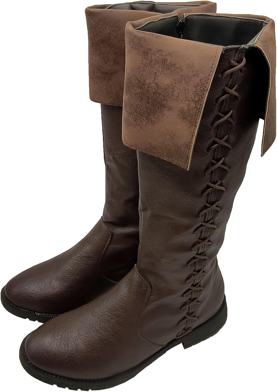 

Средневековые пиратские ботинки мужские ренессансные с запрокидкой до середины икры готические ботинки для Хэллоуина винтажные сценические пиратские викингские туфли Junqiako, коричневый