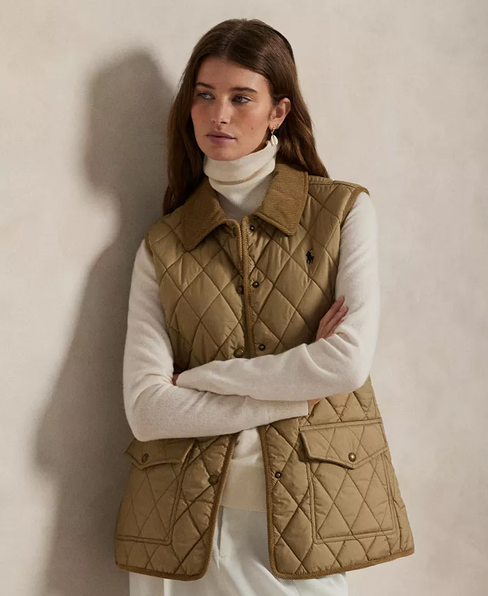 

Женский стеганый жилет с отделкой из вельвета Polo Ralph Lauren, коричневый/бежевый