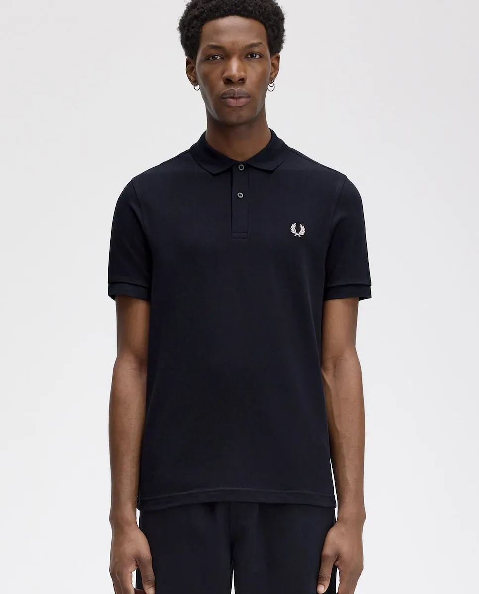 

Мужская однотонная футболка поло из хлопкового пике с коротким рукавом Fred Perry, черный/белый