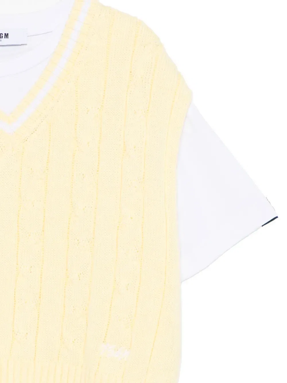 Многослойная футболка фактурной вязки Msgm Kids, белый — фото 3