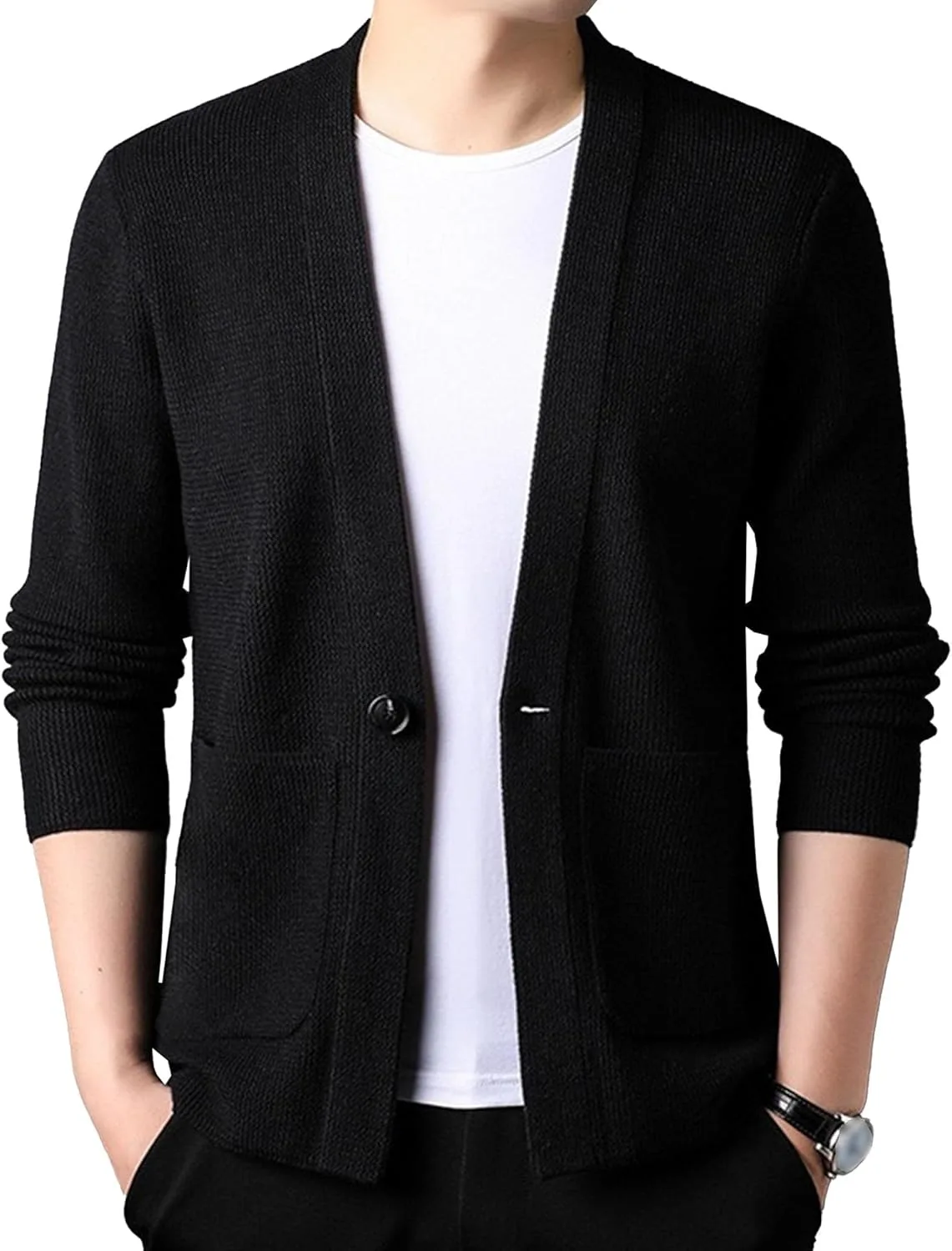 Мужской кардиган V-образным вырезом, вязаный, на одной пуговице, Slim Fit