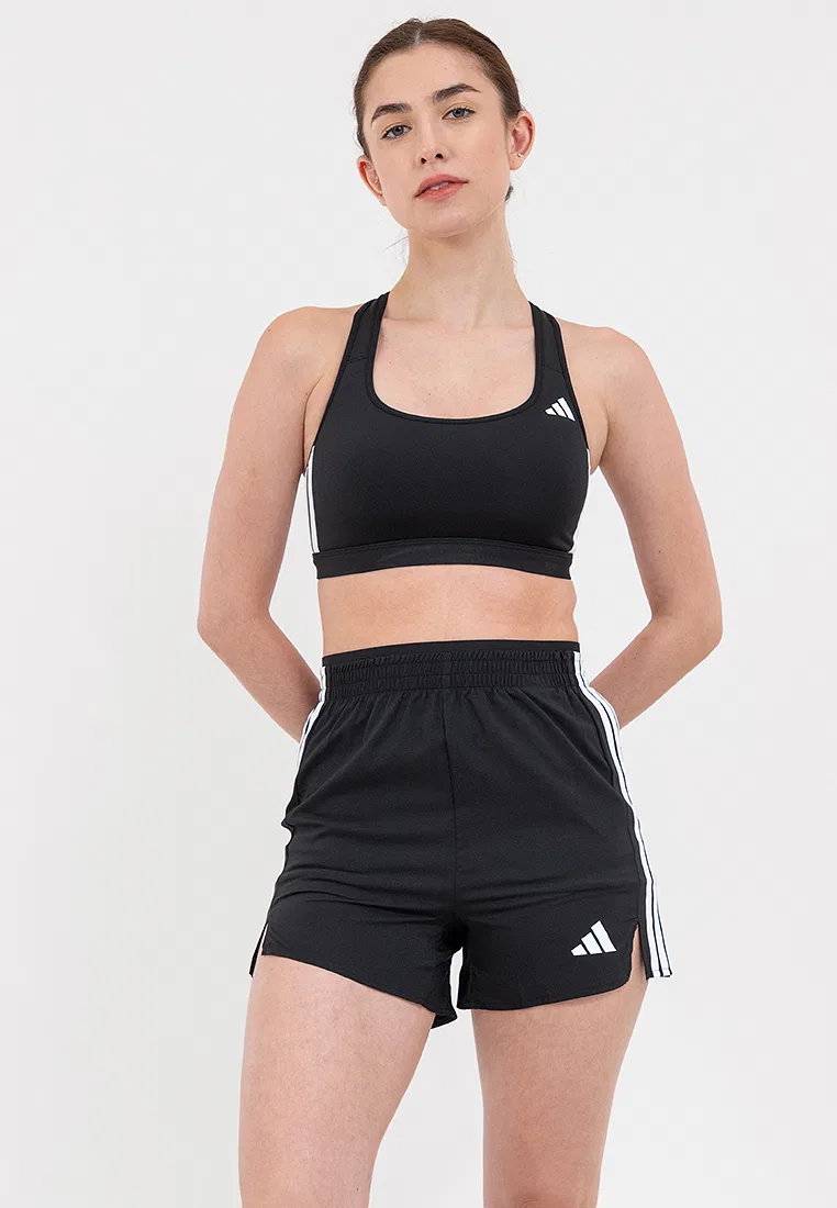 Бюстгальтер для фитнеса, средняя поддержка, Optime Essentials Workout 3-Stripes, Adidas, белый/черный