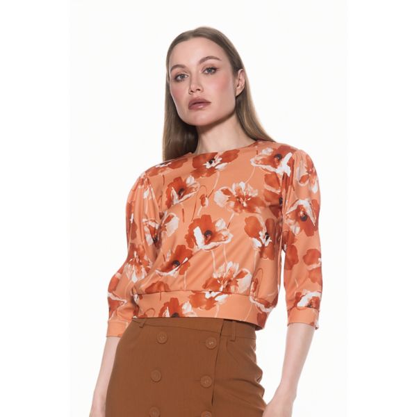 

Женская толстовка с рукавами-буфами в рубчик Alexia Admor, цвет beige floral
