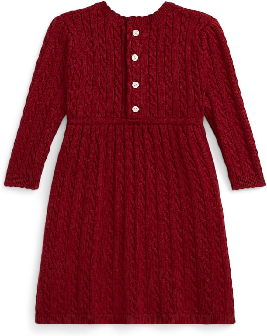 Платье-свитер и шаровары из хлопка с косами Polo Ralph Lauren Kids, Holiday Red — фото 2
