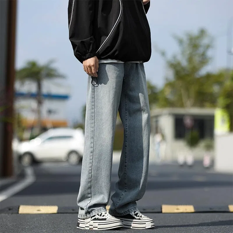 Джинсы, свободный крой, Men's Street Trend Hip Hop Style, Ностальгический синий — фото 4