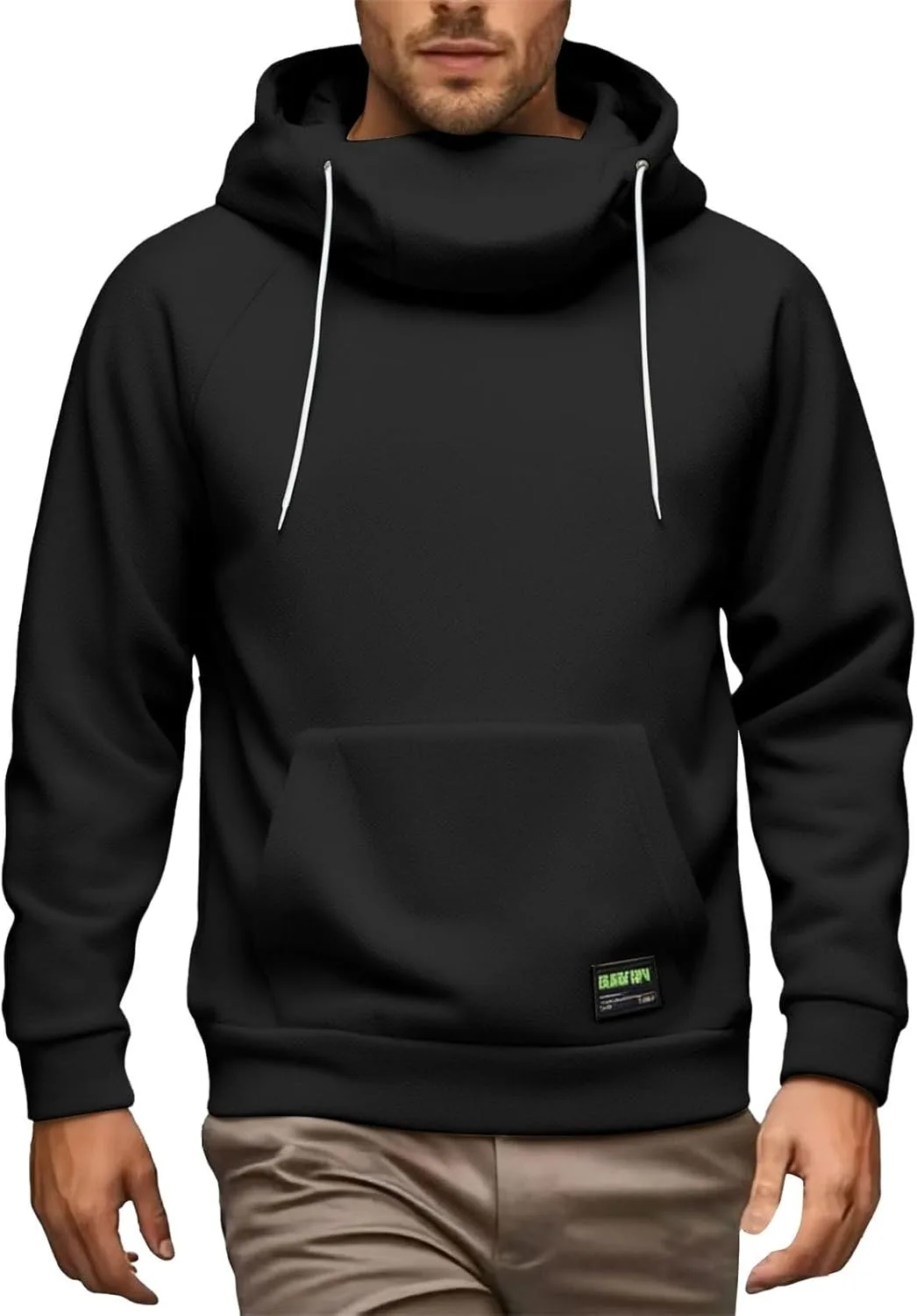 

Толстовка с капюшоном для мужчин, Fleece, Mock Neck, длинный рукав, свободный крой, с карманом