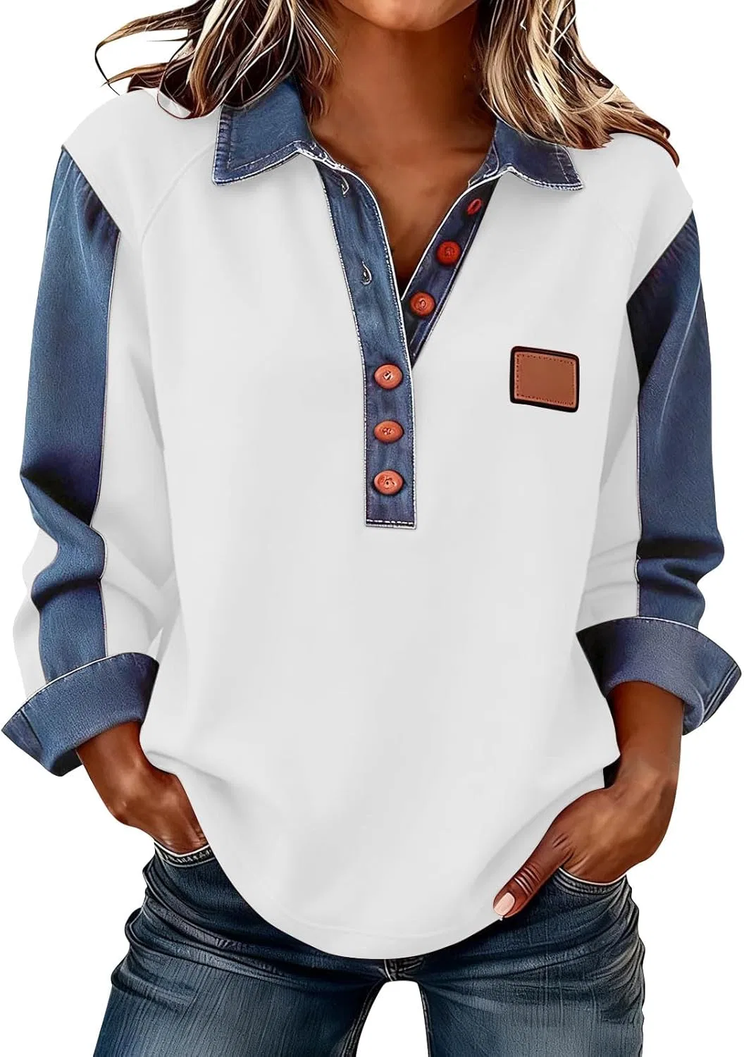 Женский свитшот Oversize с джинсовыми вставками, White