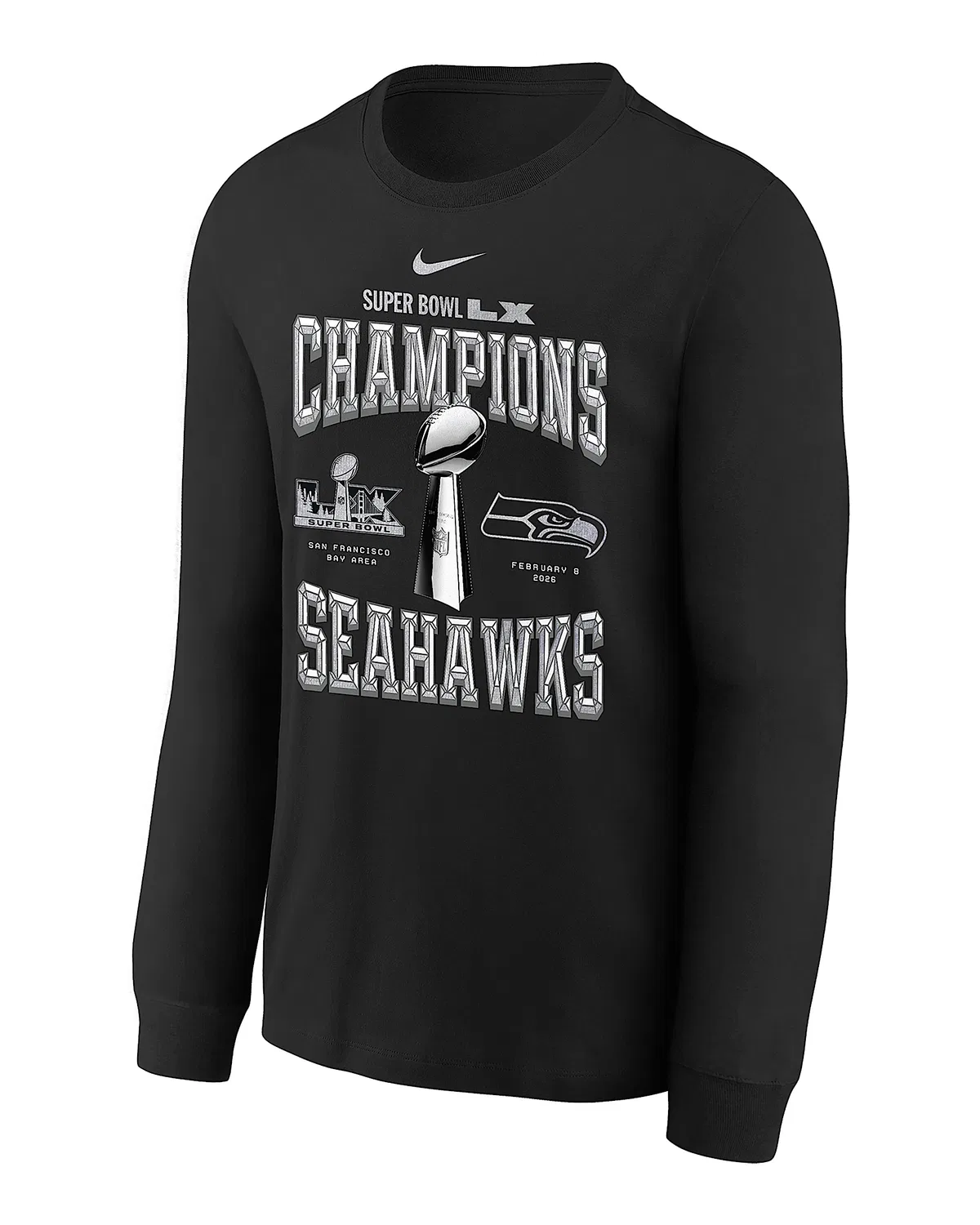 Детская Nike NFL футболка с длинным рукавом Seattle Seahawks Super Bowl LX Champions Replica Locker Room, Black