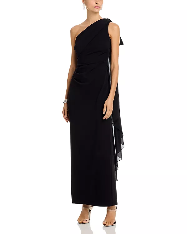 

Платье из дайверского крепа на одно плечо - эксклюзив Aqua, черный