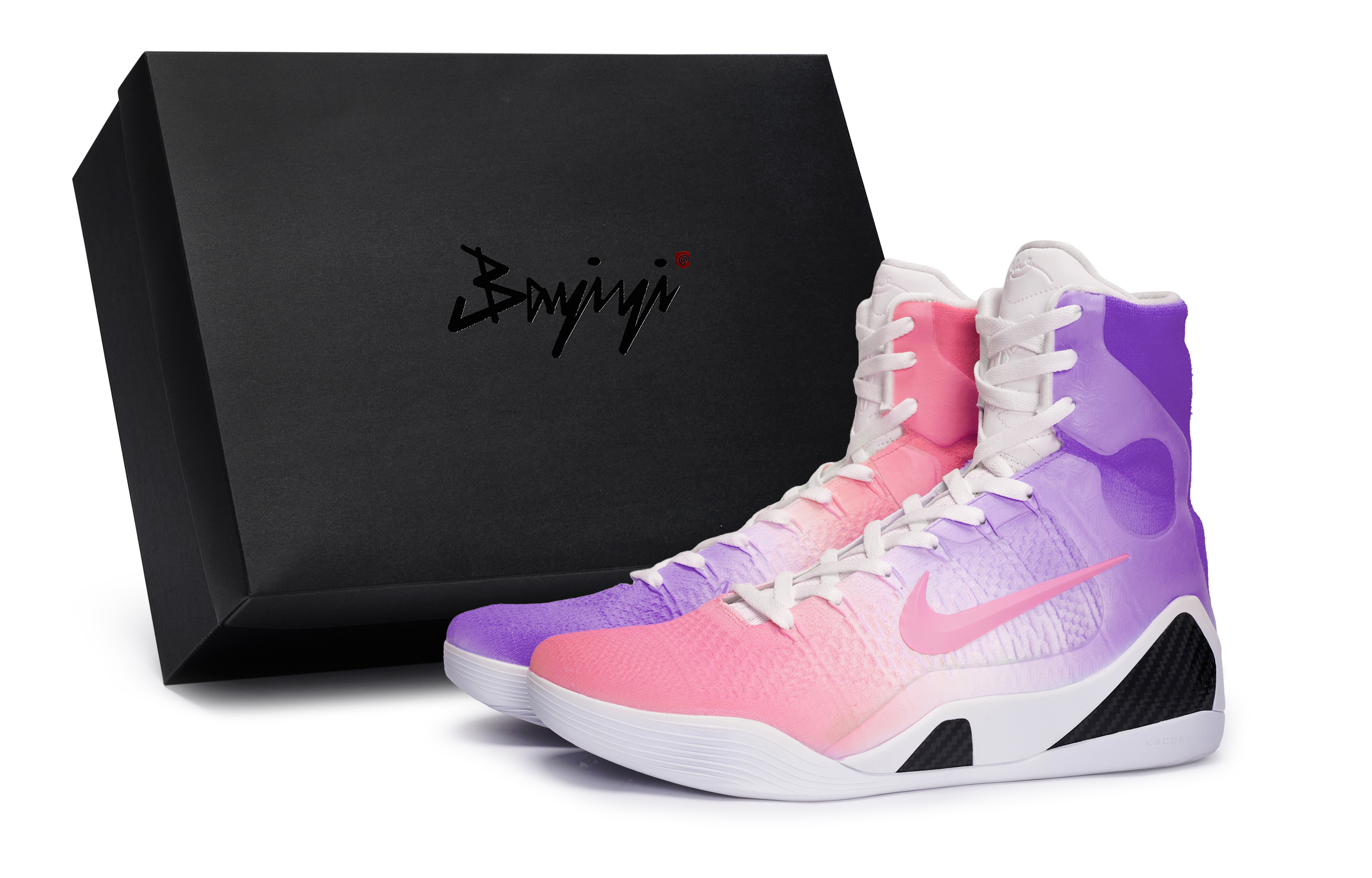 Nike Баскетбольные кроссовки Kobe 9 с высоким берцем и противоскользящим покрытием унисекс, белые, черные, фиолетовые, розовые
