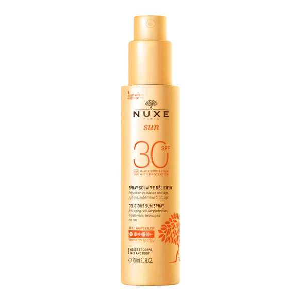 

Вкусный солнцезащитный спрей с высокой степенью защиты spf30 для лица и тела, для загара 150 мл Nuxe