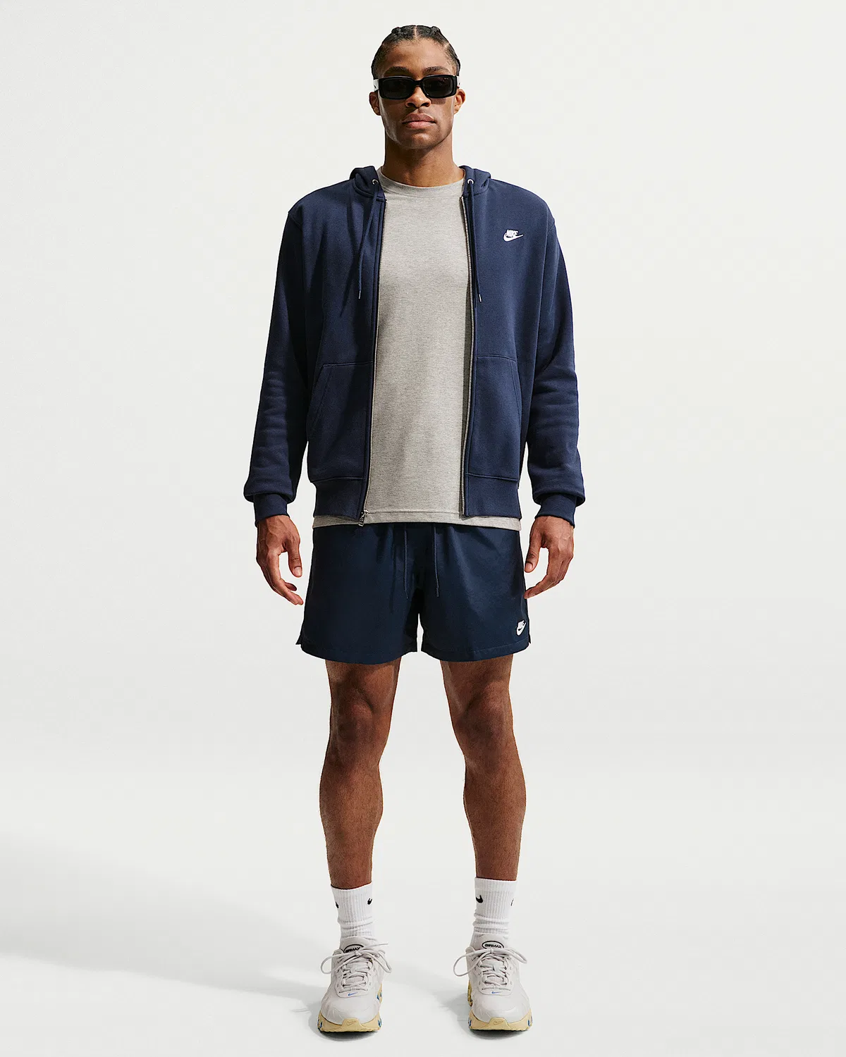 Мужская флисовая кофта на молнии Nike Club, Obsidian/Obsidian/White — фото 4