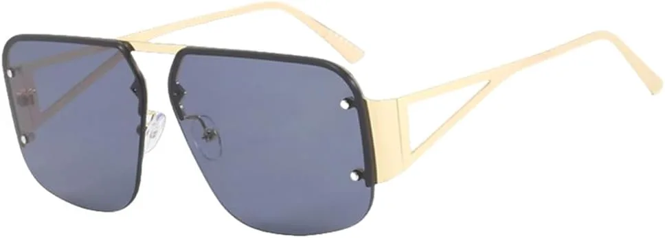 

Модные солнцезащитные очки с полыми дужками в стиле ретро, ​​большая полуободковая оправа, универсальная вогнутая форма, золотистый цвет MTZJH, One Color