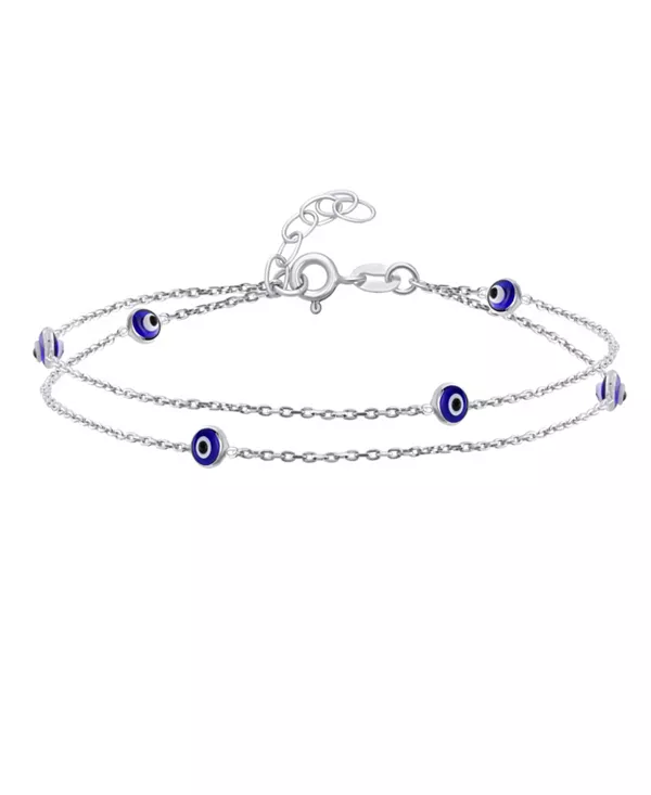 

Амулет защиты, минималистичный, двухрядный, браслет на лодыжку от сглаза, стерлинговое серебро, регулируемый, 8,5–9,5 дюймов Bling Jewelry, blue