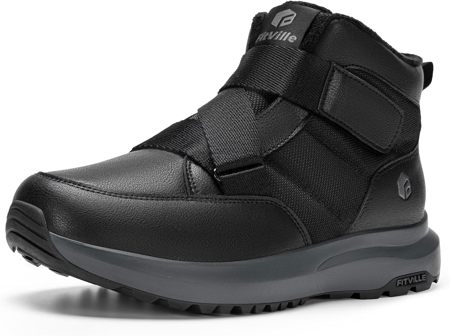 

Мужские зимние ботинки FitVille с очень широкой посадкой, утепленные, водонепроницаемые, для улицы, легкое надевание, черный